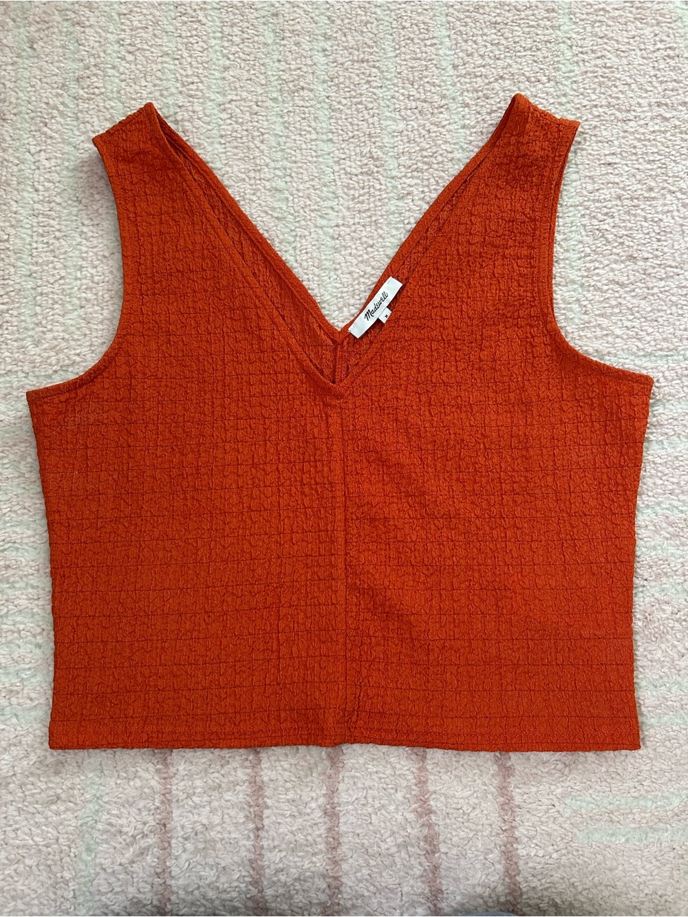 Madewell Women's Rust Orange V-Neck Textured Crop Tank Top Size Medium Fall